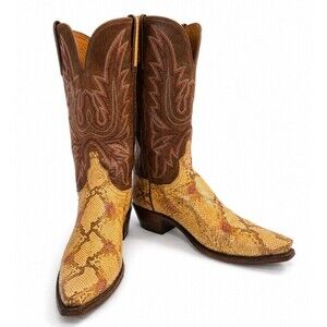 Lucchese 1883 Genuine Python Western Cowboy Boots Cream Snip Toe Women's 10B